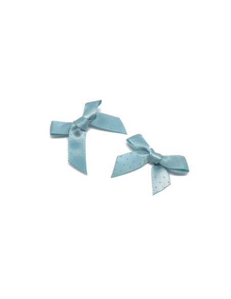Noeud en ruban de 10mm satiné bleu givré à pois rose