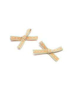 Petit noeud en ruban de 6mm orange pastel et bleu