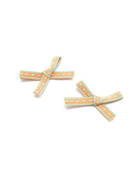 Petit noeud en ruban de 6mm orange pastel et bleu