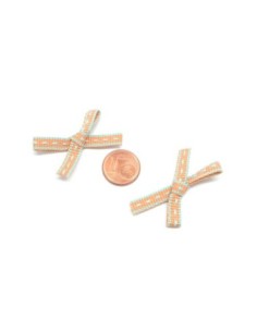 Petit noeud en ruban de 6mm orange pastel et bleu 2