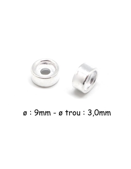 Perle rondelle argenté à gros trou de 3mm en métal Perle rondelle argenté à gros trou de 3mm en métal