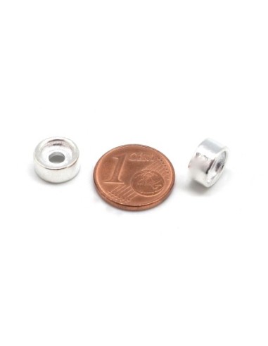 Perle cylindrique argenté à gros trou de 3mm en métal