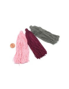 Pompon en coton assortis grenat, gris foncé et rose 10cm 2