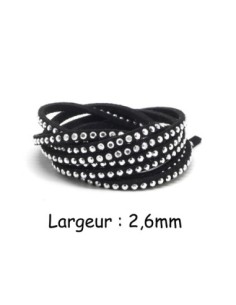 Cordon suédine noir avec strass argenté - aspect daim