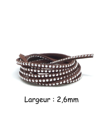 Lacet daim synthétique marron foncé avec strass argenté - aspect daim