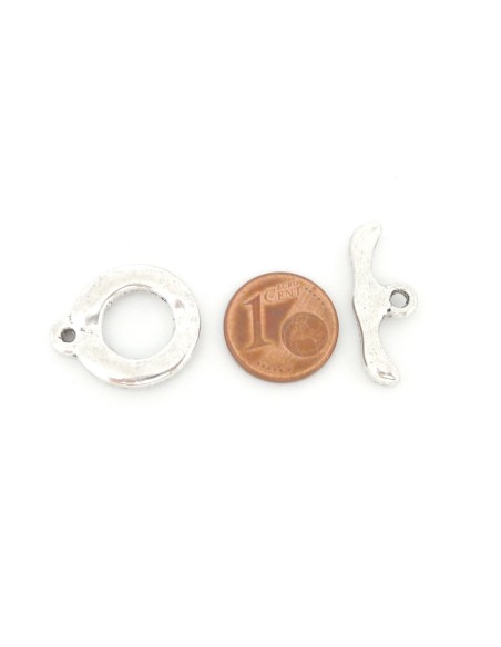 Lot de 2 Fermoirs toggle rond en T en métal argenté 18mm