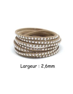 Lanière suédine beige avec strass argenté - aspect daim