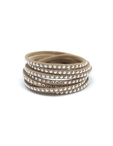 Lacet daim synthétique beige avec strass argenté - aspect daim