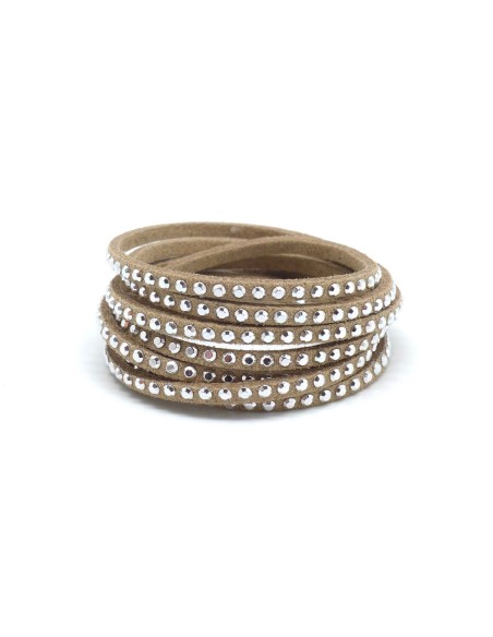 Lacet daim synthétique beige avec strass argenté - aspect daim