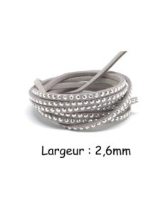 Lanière suédine gris clair avec strass argenté - aspect daim