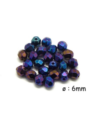 Perle à facettes en verre 6mm bleu foncé irisé