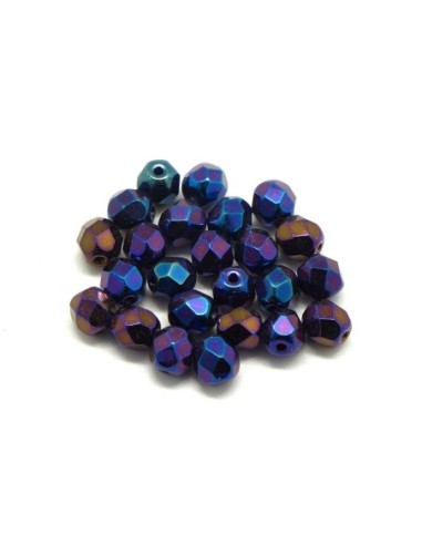 Perle 6mm en verre bleu foncé irisé