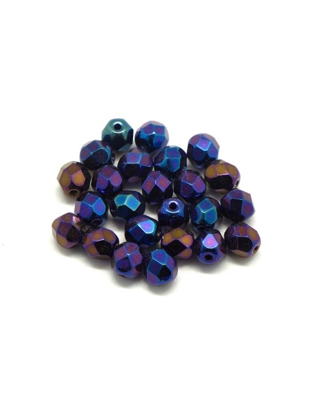 Perle 6mm en verre bleu foncé irisé