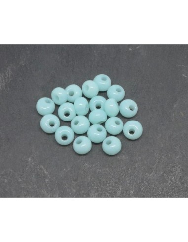 Perle en verre 6mm, trou décentré de couleur bleu pastel