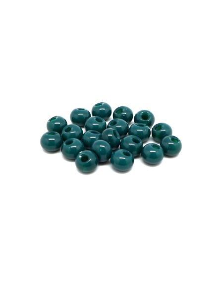 Perle verre ronde 6mm, trou décentré de couleur bleu vert paon