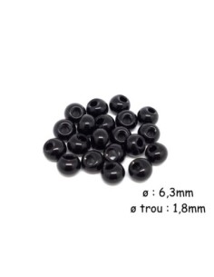 Perle ronde noire 6mm, trou décentré
