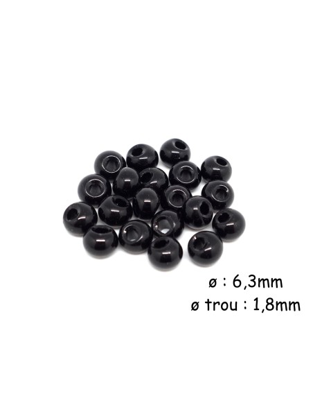 Perle ronde noire 6mm, trou décentré