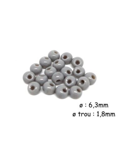 Perle ronde grise 6mm, trou décentré