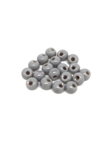 Perle en verre grise 6mm, trou décentré