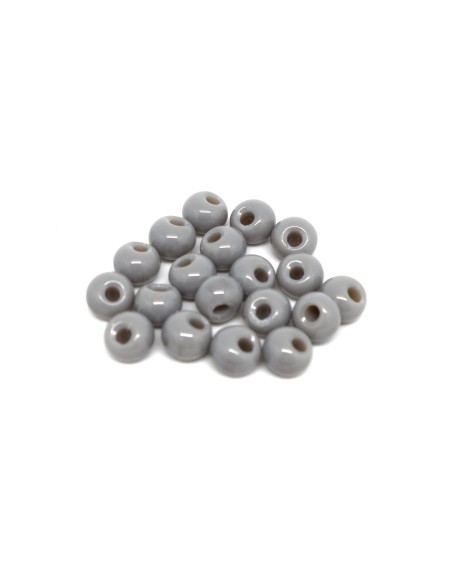 Perle en verre grise 6mm, trou décentré