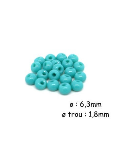 Perle ronde 6mm, trou décentré de couleur bleu turquoise