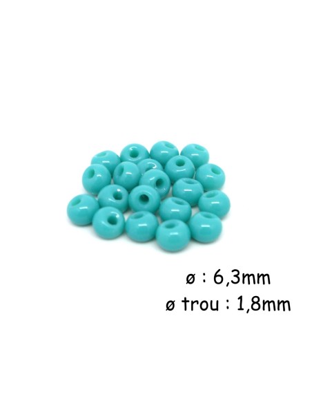 Perle ronde 6mm, trou décentré de couleur bleu turquoise