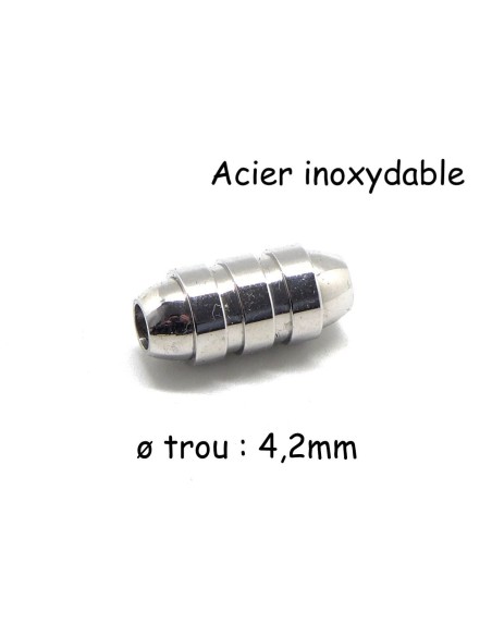 Fermoir aimanté en métal argenté acier inoxydable pour cordon de 4mm