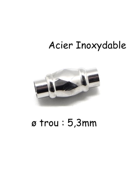 Fermoir aimanté facetté en métal argenté acier inoxydable pour cordon cuir de 5mm