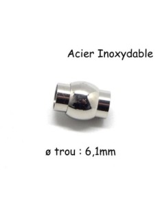Fermoir aimanté rond en métal argenté acier inoxydable pour cordon cuir de 6mm