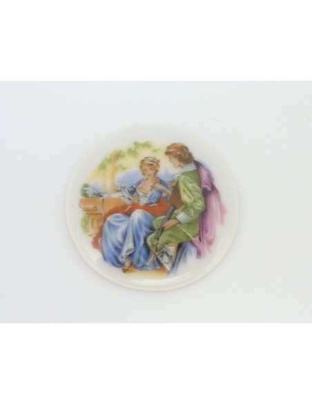 Cabochon rond vintage en porcelaine romantisme 42mm