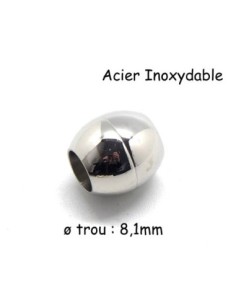 Fermoir aimanté boule en métal argenté acier inoxydable pour cordon cuir de 8mm