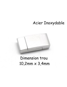 Fermoir aimanté en acier inoxydable argenté légèrement brossé pour lanière cuir de 10mm