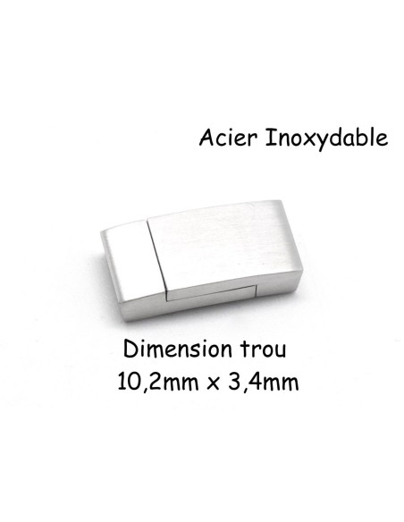 Fermoir aimanté en acier inoxydable argenté légèrement brossé pour lanière cuir de 10mm