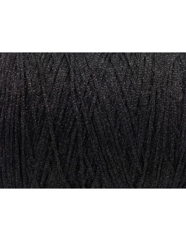 Fil tressé gris foncé et argenté en polyester et lurex effet métallisé, 1,5mm très souple