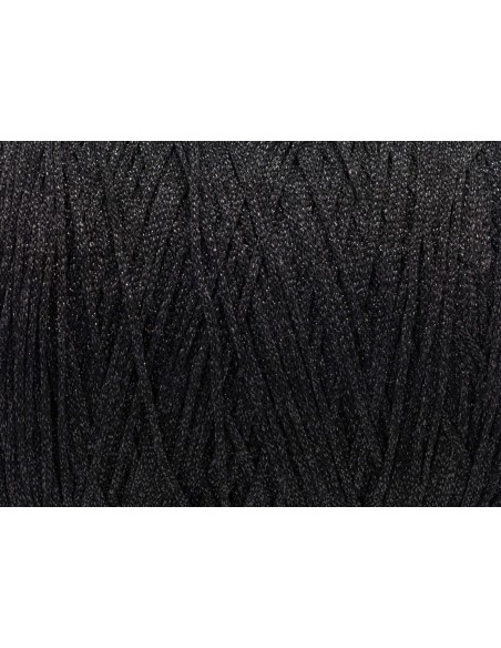 Fil tressé gris foncé et argenté en polyester et lurex effet métallisé, 1,5mm très souple