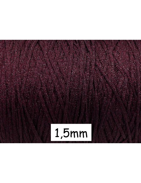 Cordon tressé rouge grenat et noir brillant en polyester et lurex 1,5mm très souple