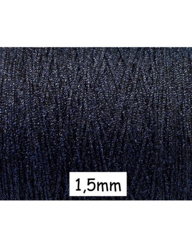 Cordon tressé noir et bleu brillant en polyester et lurex 1,5mm très souple