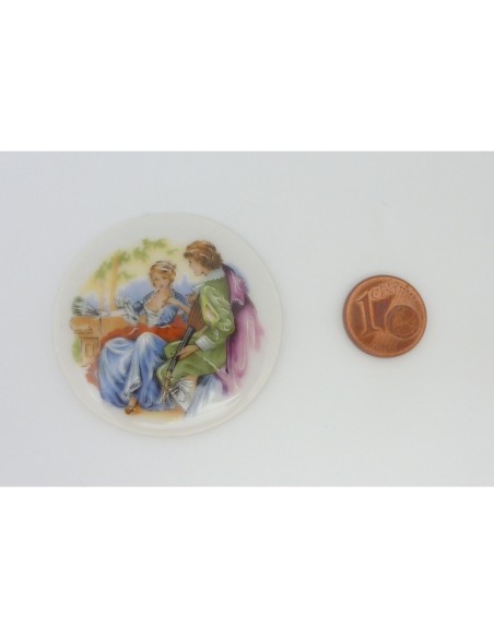 Cabochon rond vintage en porcelaine romantisme 42mm