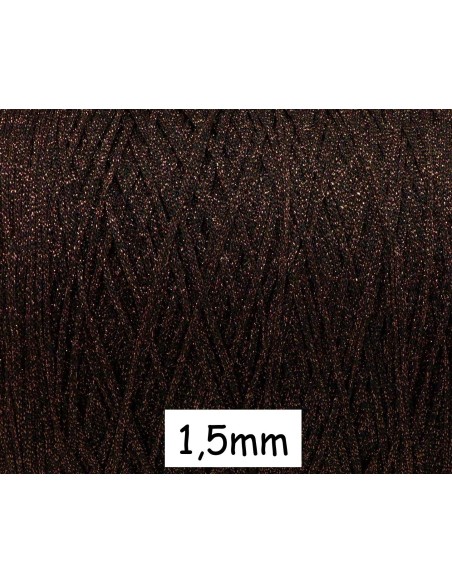 Cordon tressé noir et orange cuivré brillant en polyester et lurex 1,5mm très souple