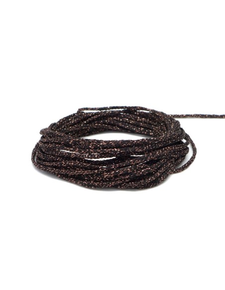 Cordon tressé orange cuivré et noir brillant en polyester et lurex pour tressage