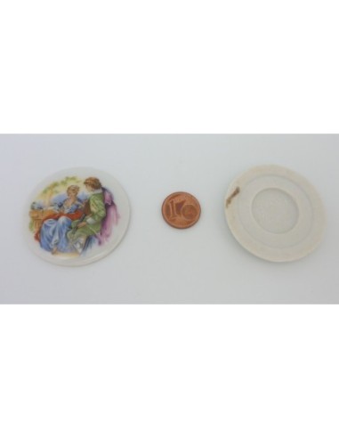 Cabochon rond vintage en porcelaine romantisme 42mm