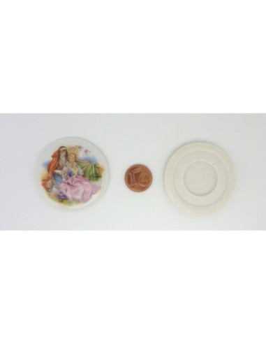 Cabochon rond en porcelaine style vintage scène de romantisme 42,3mm