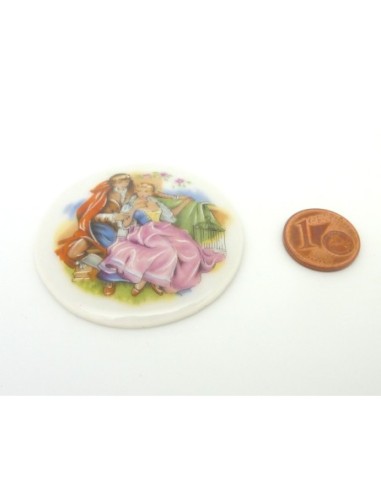 Cabochon rond en porcelaine style vintage scène de romantisme