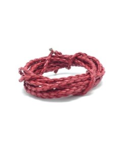 Cordon rond tressé 3mm en cuir synthétique rouge bordeaux 2