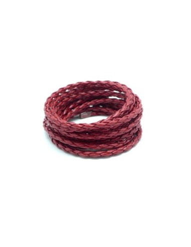 Cordon rond tressé 3mm en simili cuir rouge bordeaux
