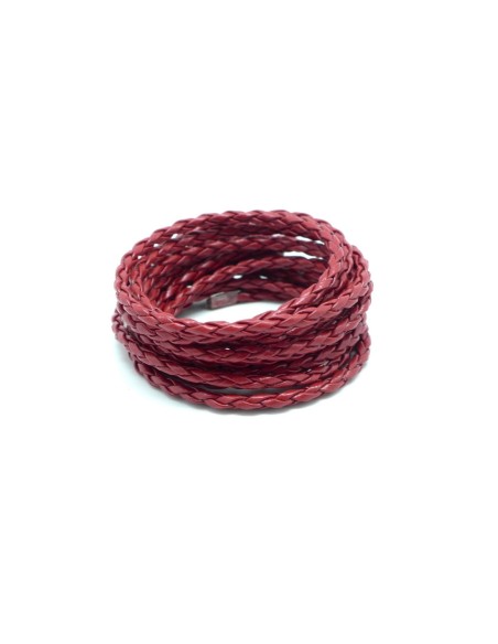 Cordon rond tressé 3mm en simili cuir rouge bordeaux