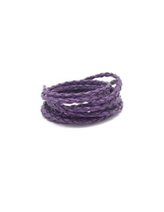 Cordon rond tressé 3mm en simili cuir violet
