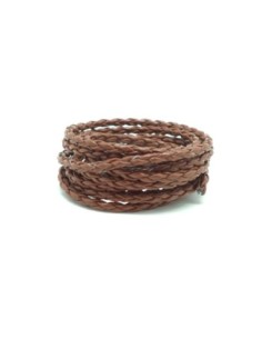 Cordon rond tressé 3mm en simili cuir marron
