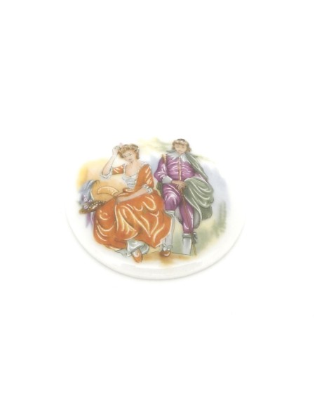 Cabochon rond vintage romantisme en porcelaine