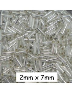 Perle de rocaille tube 7mmx2mm transparent interieur argenté